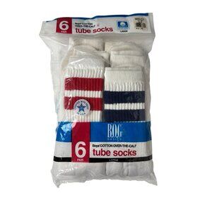 NOS VTG Tube Socks 70's Boys Large Over Calf Striped 6 Pairs B.O.G. Bradlees Gym